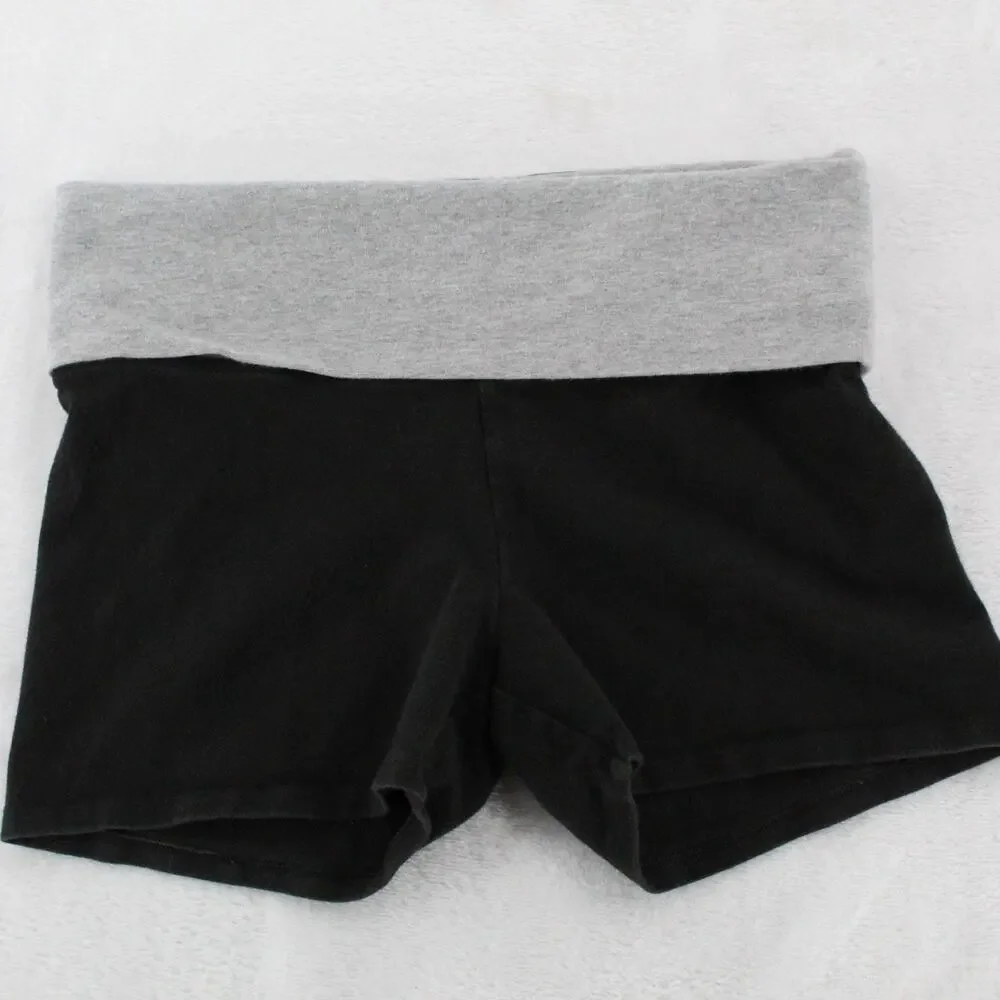 PINK Victoria’s Secret Yoga Shorts XS Black Foldover Waist Logo Stretch